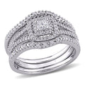 1/2 Carat Diamond Cluster Halo Bridal Set in Sterling Silver T951948