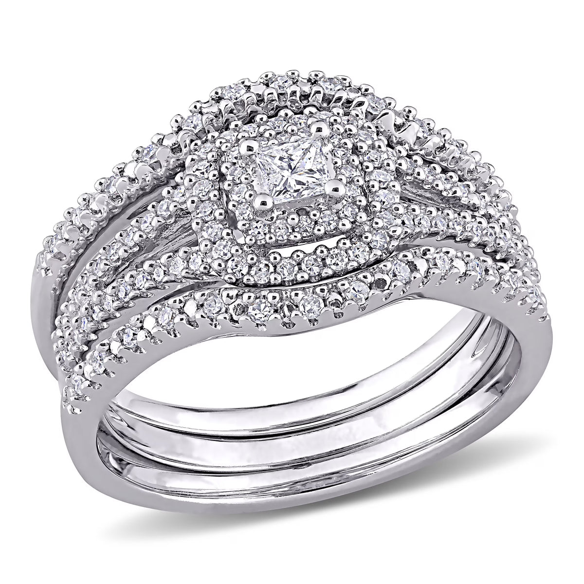 1/2 Carat Diamond Cluster Halo Bridal Set in Sterling Silver T951948