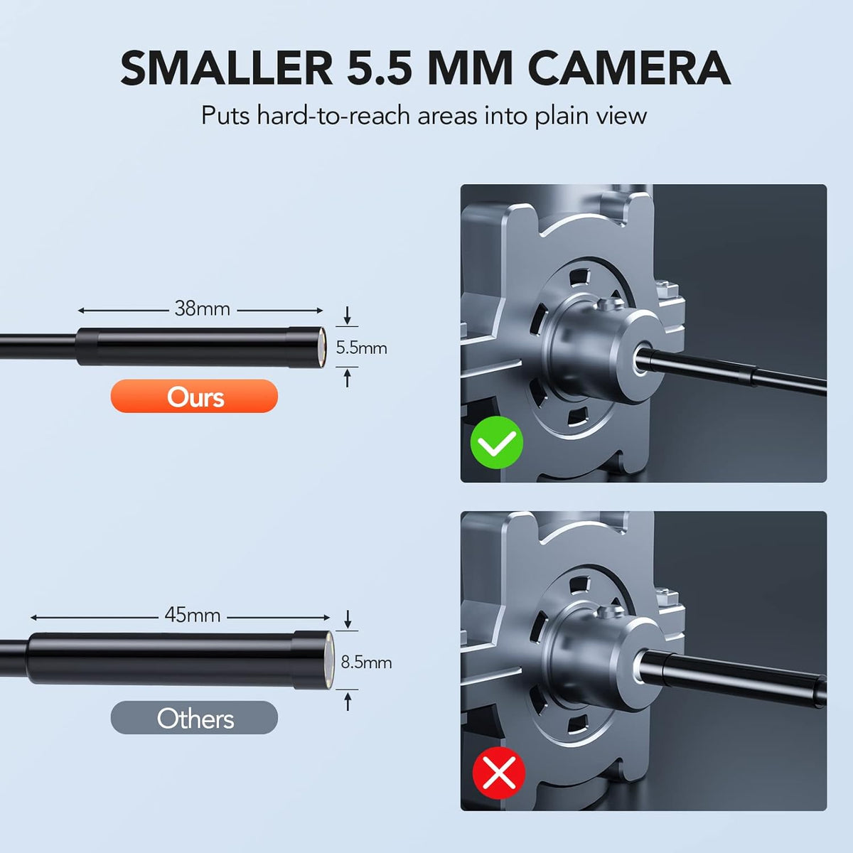 1080P HD Digital Endoscope with 5.5 mm Thin Probe, 4.3-Inch LCD Screen, IP67 Waterproof, 16.5ft Semi-Rigid Cable K932