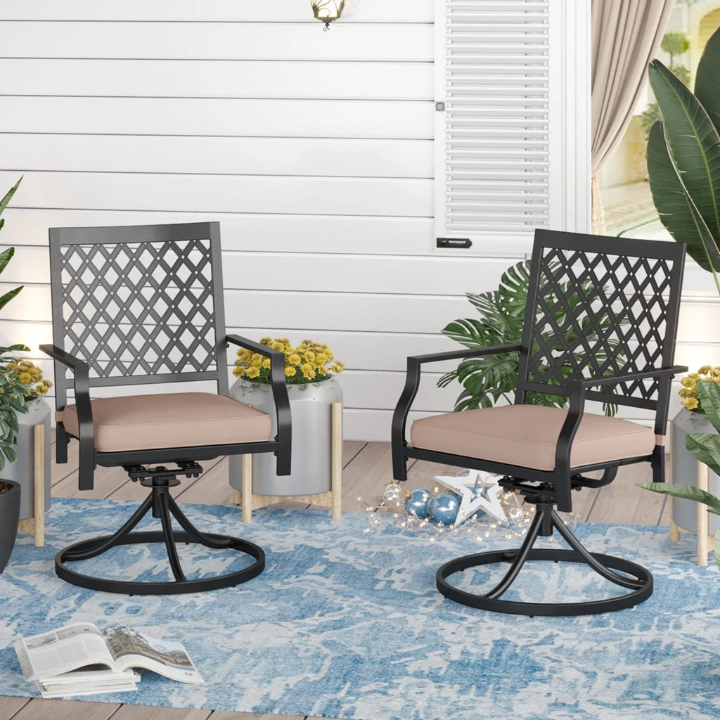 Set of 2 Metal Swivel Outdoor Dining Chairs with Beige Cushions K6971