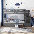 Twin-Over-Twin Bunk Bed with Trundle and 3 Storage Stairs Gray L2899
