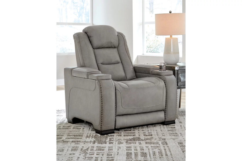 Gray Leather Power Recliner A60688