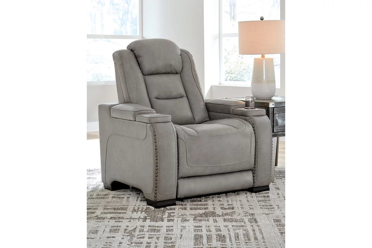 Gray Leather Power Recliner A60688