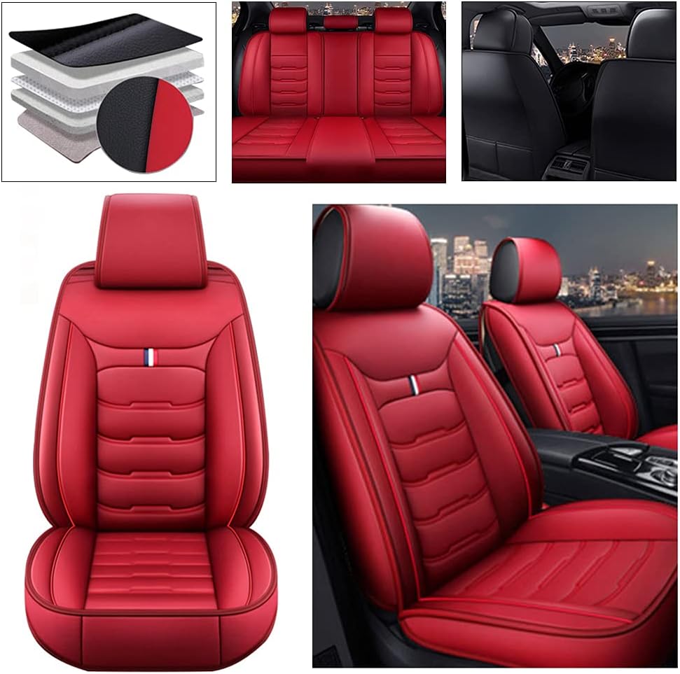 Beige PU Leather Car Seat Covers 5 Seats X63977