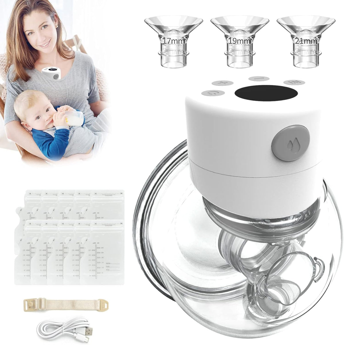 Electric Wearable Breast Pump, Hands Free, Portable, 2 Mode & 9 Levels, LCD Display N8171
