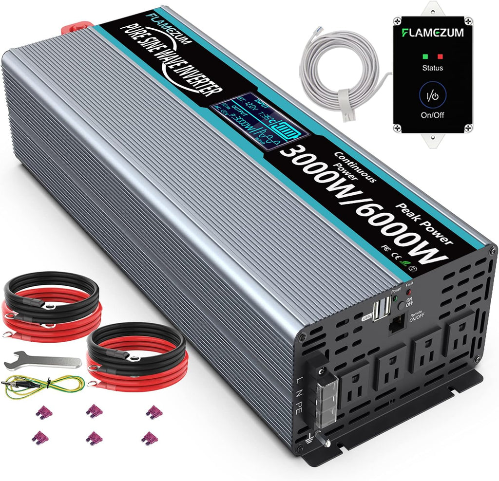 1500 Watt 12V DC to 110V AC Power Inverter with 3 AC Outlets and 2 USB Ports N660799
