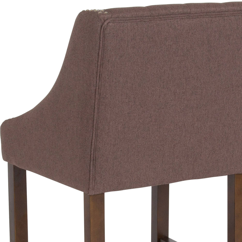 Tufted Walnut Counter Height Stool with Nail Trim I11110