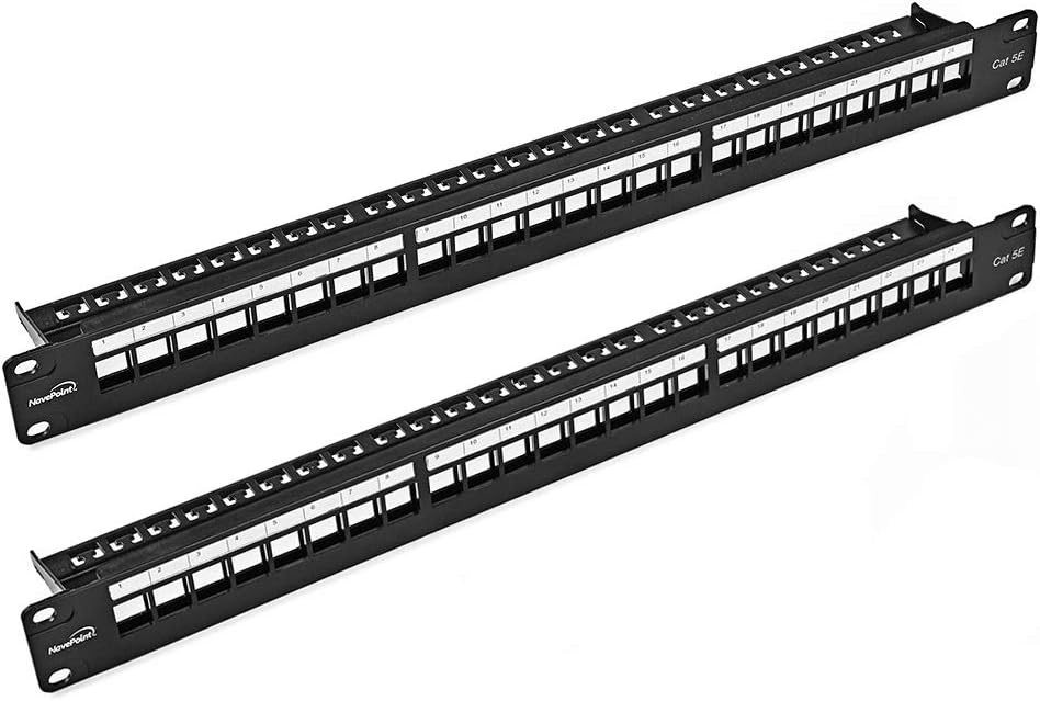 24-Port CAT5e UTP Patch Panel 1U with Keystones, Black, 2-Pack R3575