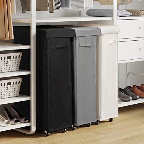 65L Slim Laundry Hamper with Lid Rolling Laundry Basket with Wheels Foldable Dirty Clothes Hamper Storage Bins (Grey) Z12961