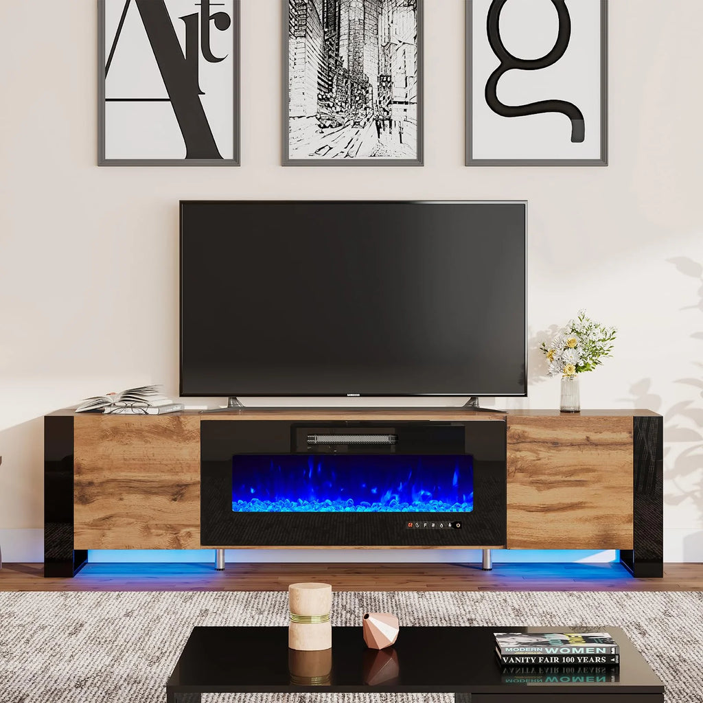 80" Fireplace TV Stand with LED Lights, Rustic Oak Y54513