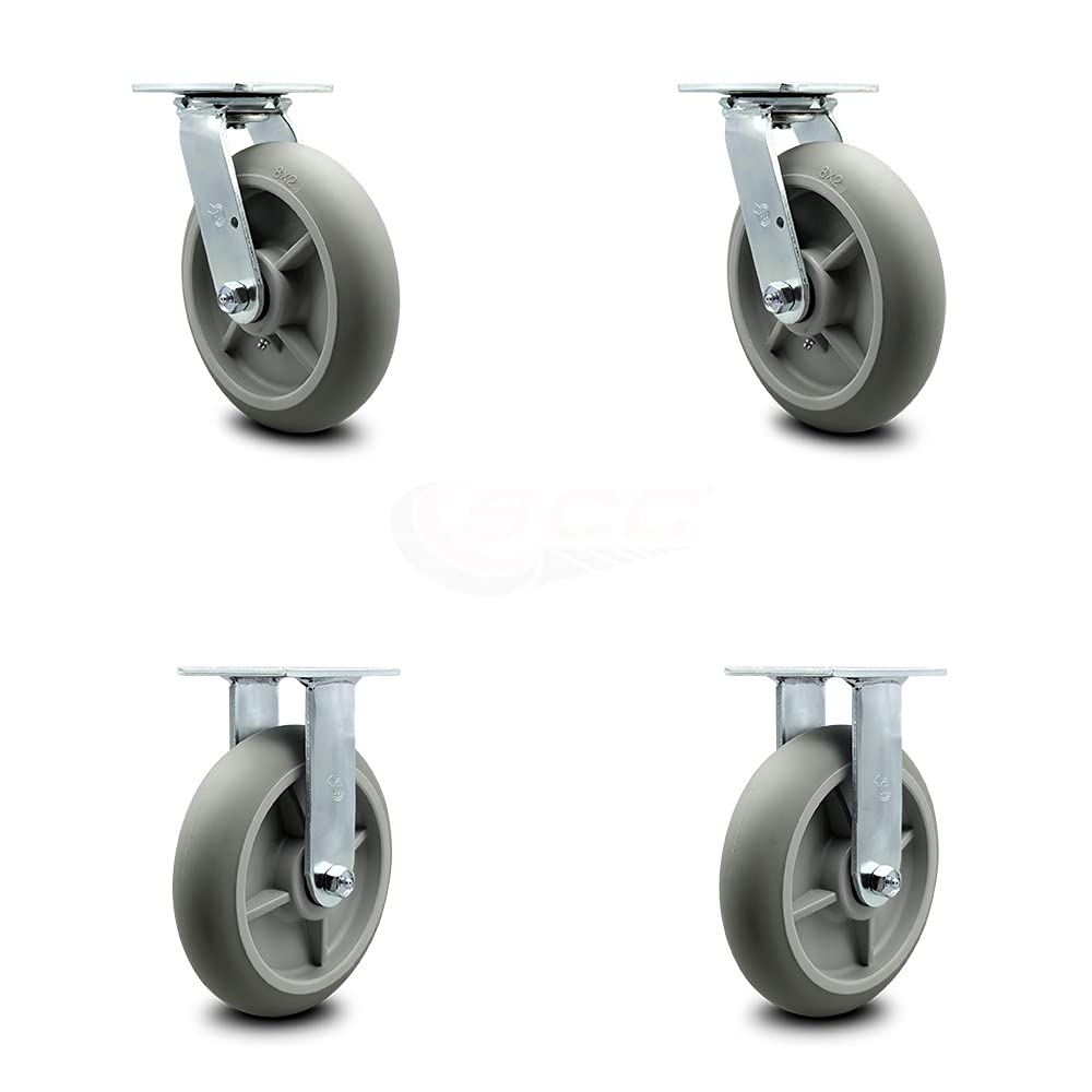 Housekeeping Cart Rigid Caster, 8 Inch Gray Non-Marking Thermoplastic Rubber Wheel, Pack of 2 N84225