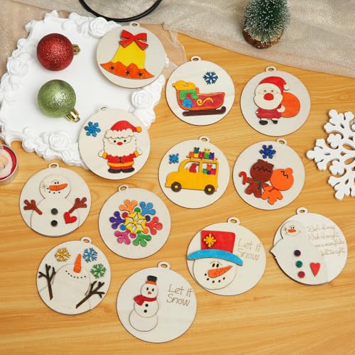 24 Pcs DIY Wooden Christmas Ornaments Painting Kit V8262