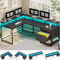 Black L Shaped Corner Computer Desk with Drawers P2695