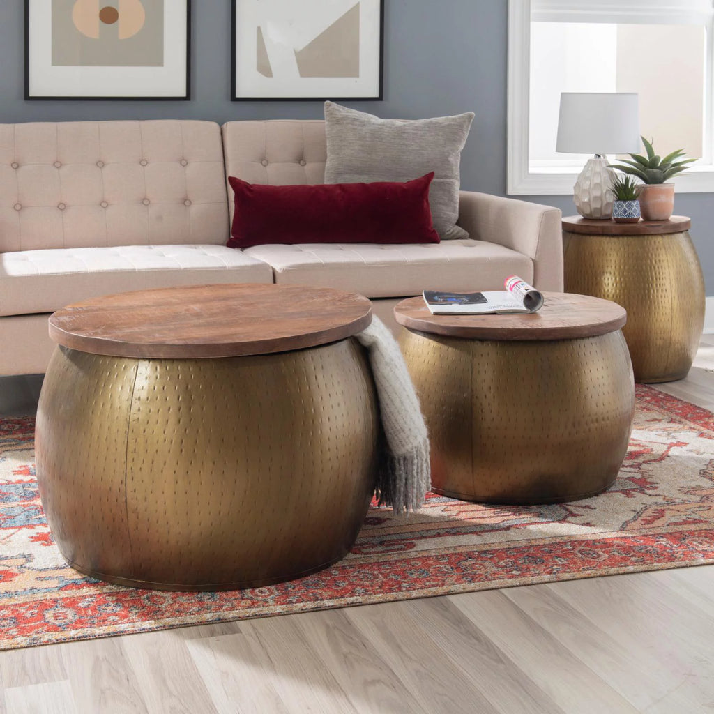 Gold Metal and Wood Storage Side Table T703750