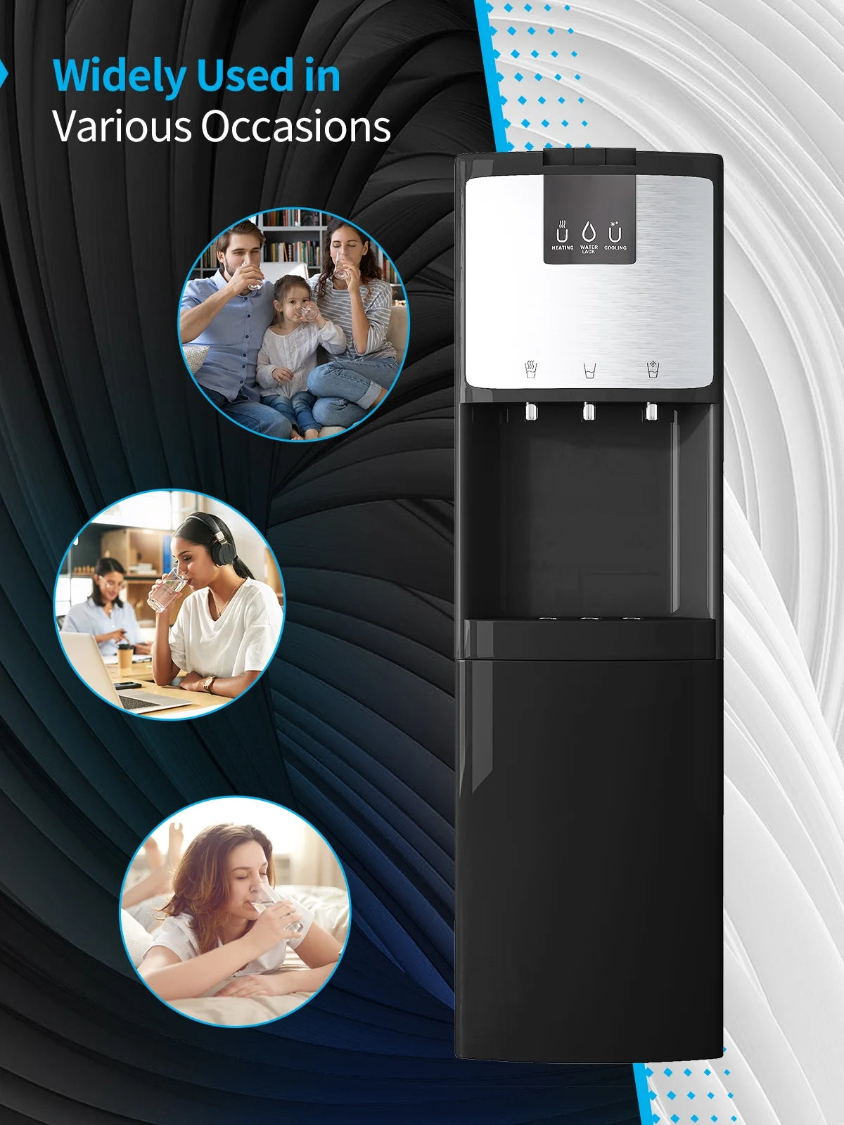 Bottom Loading Water Dispenser, Hot/Cold/Room Temperature, 3 or 5 Gallon, Black F1292