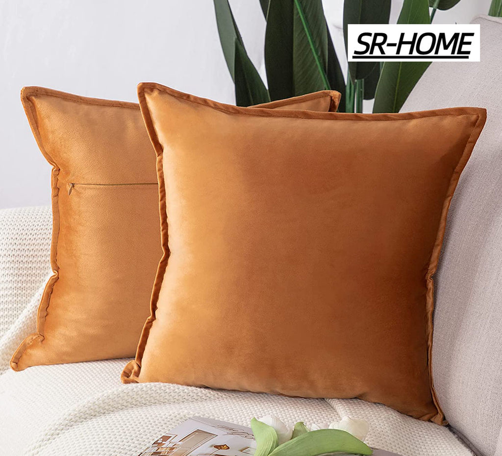 Set of 2 Velvet Decorative Throw Pillow Covers Square with Fringe Cushion Case Z218