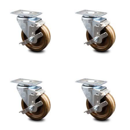 4 inch Phenolic Wheel Swivel Top Plate Caster Set with Brake U1477