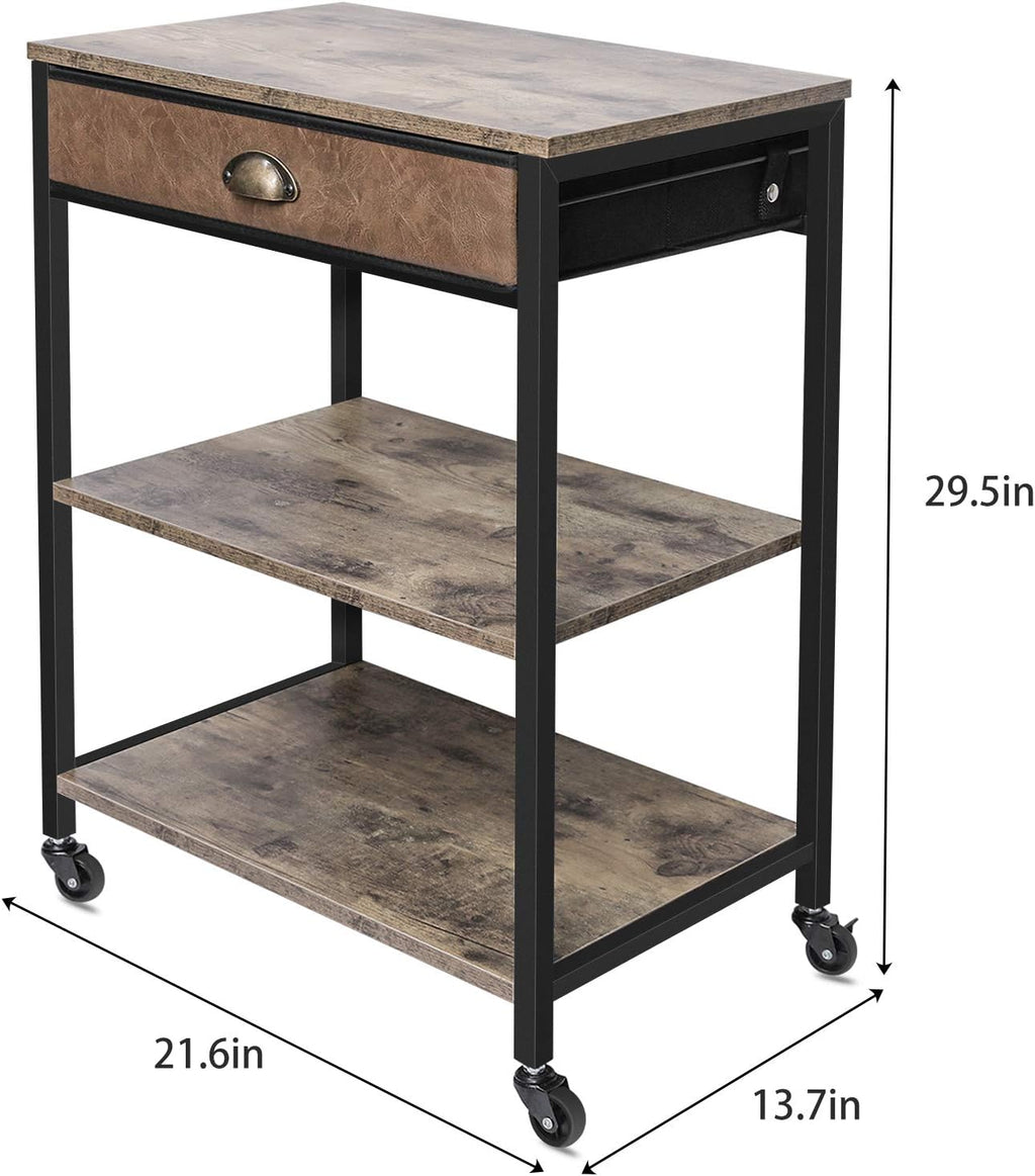 Rustic Brown 3 Tier Printer Cart with Drawer U158383