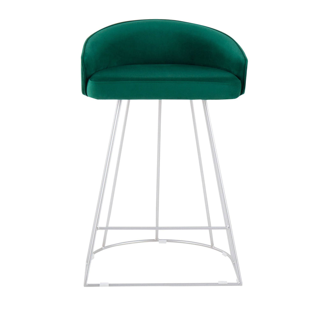 Green Velvet and Silver Steel Counter Height Stool Set of 2 B892