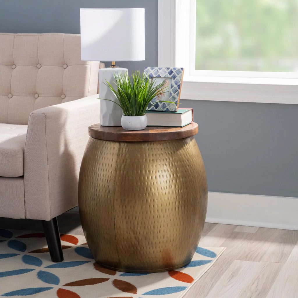 Gold Metal and Wood Storage Side Table T703750