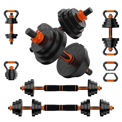 Adjustable Dumbbell Set, 30/50/70/90lbs, 4 in1 Dumbbell Barbell Kettlebell Push-Up Stand Weight Set, Set of 2 I86600