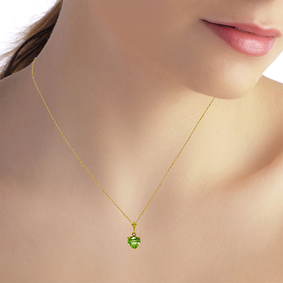 14k 20" Yellow Gold Heart-shaped Natural Peridot Pendant Necklace A8208