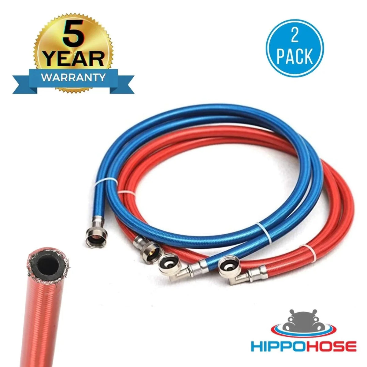 Stainless Steel Braided Washing Machine Hoses 6 ft 2 Pack X874