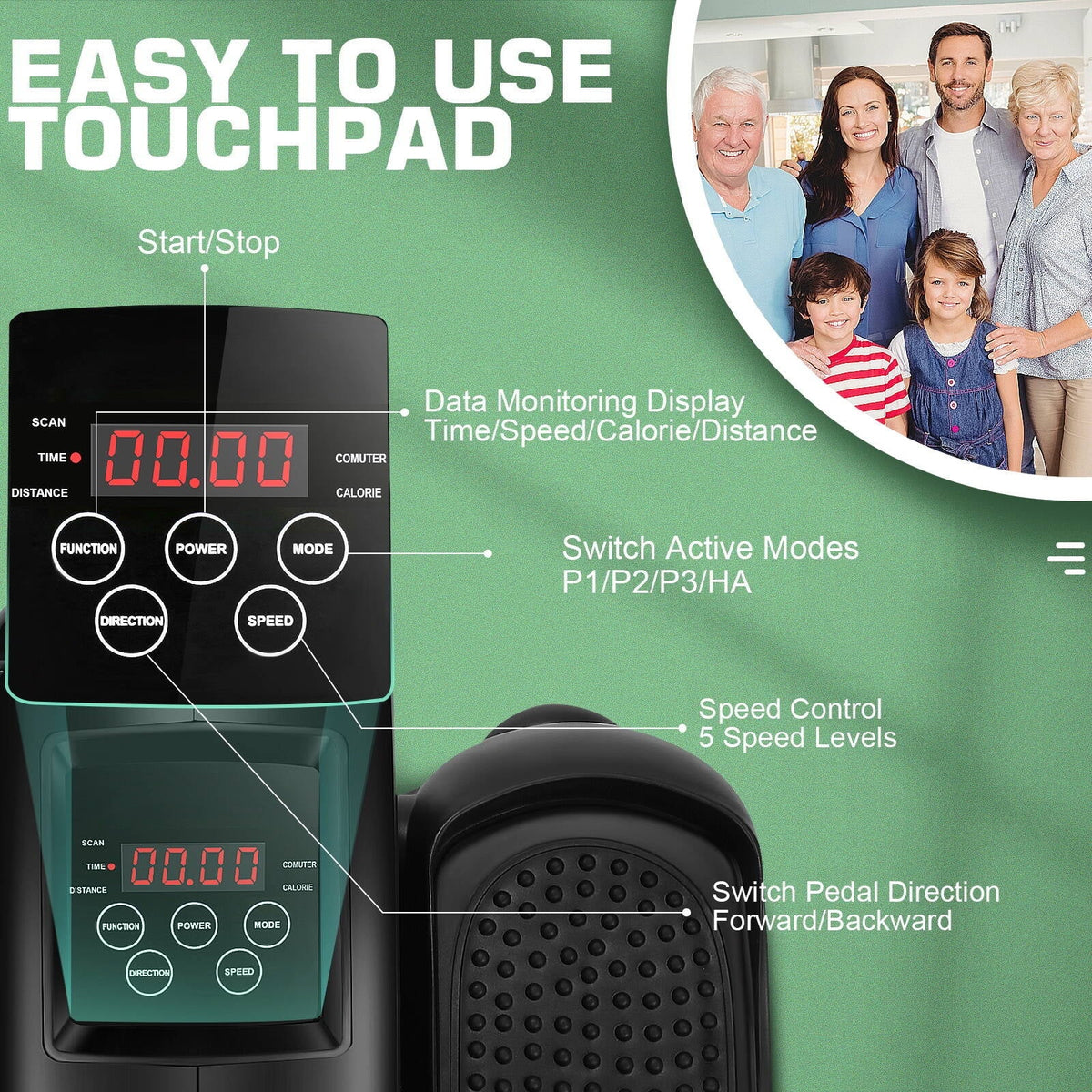Under Desk Elliptical Pedal Exerciser with Remote & Data Monitor R701798