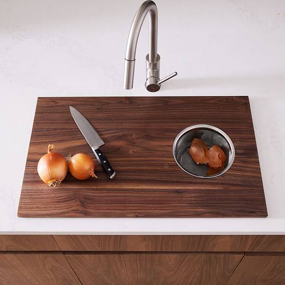 Mahogany Over-The-Sink Cutting Board with Mesh Basket Q86175