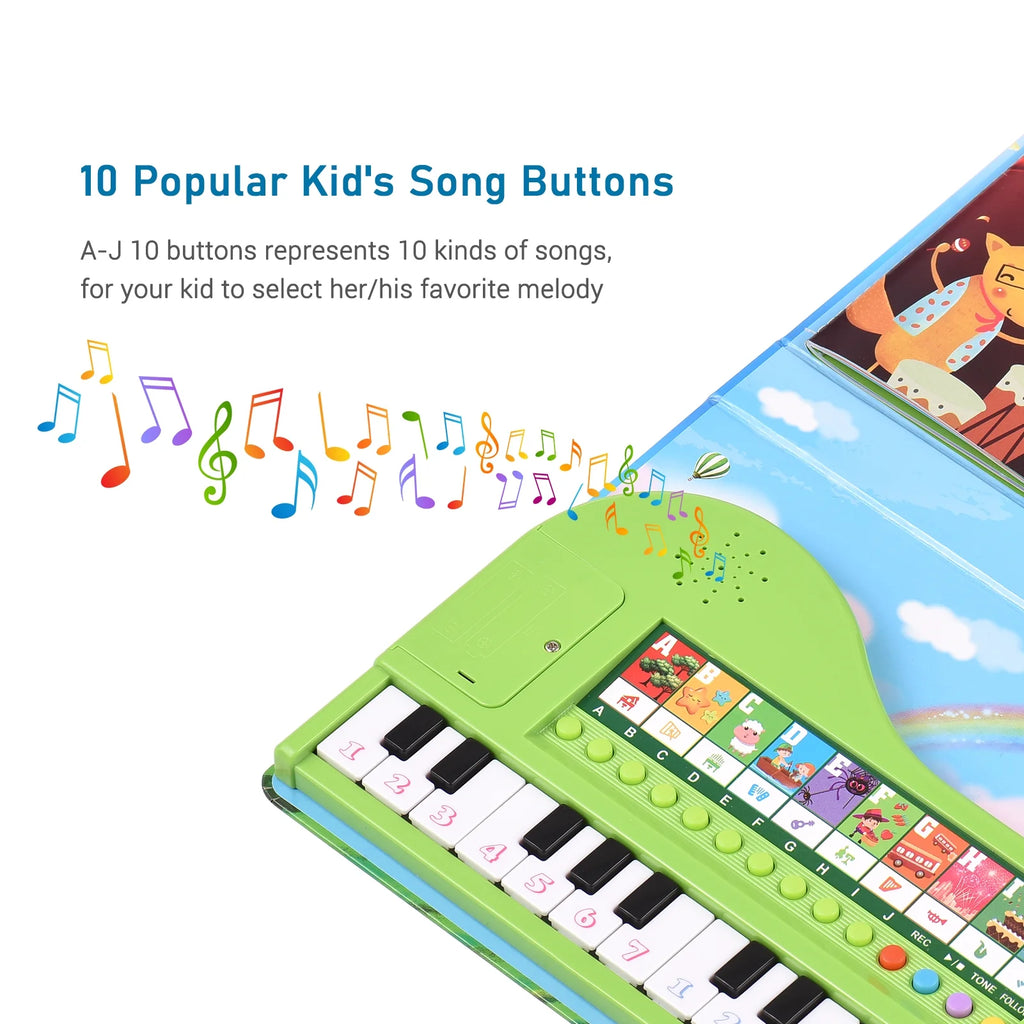 20-Key Electronic Piano Book with Built-In Keyboard, Educational Music Toy for Kids A74565