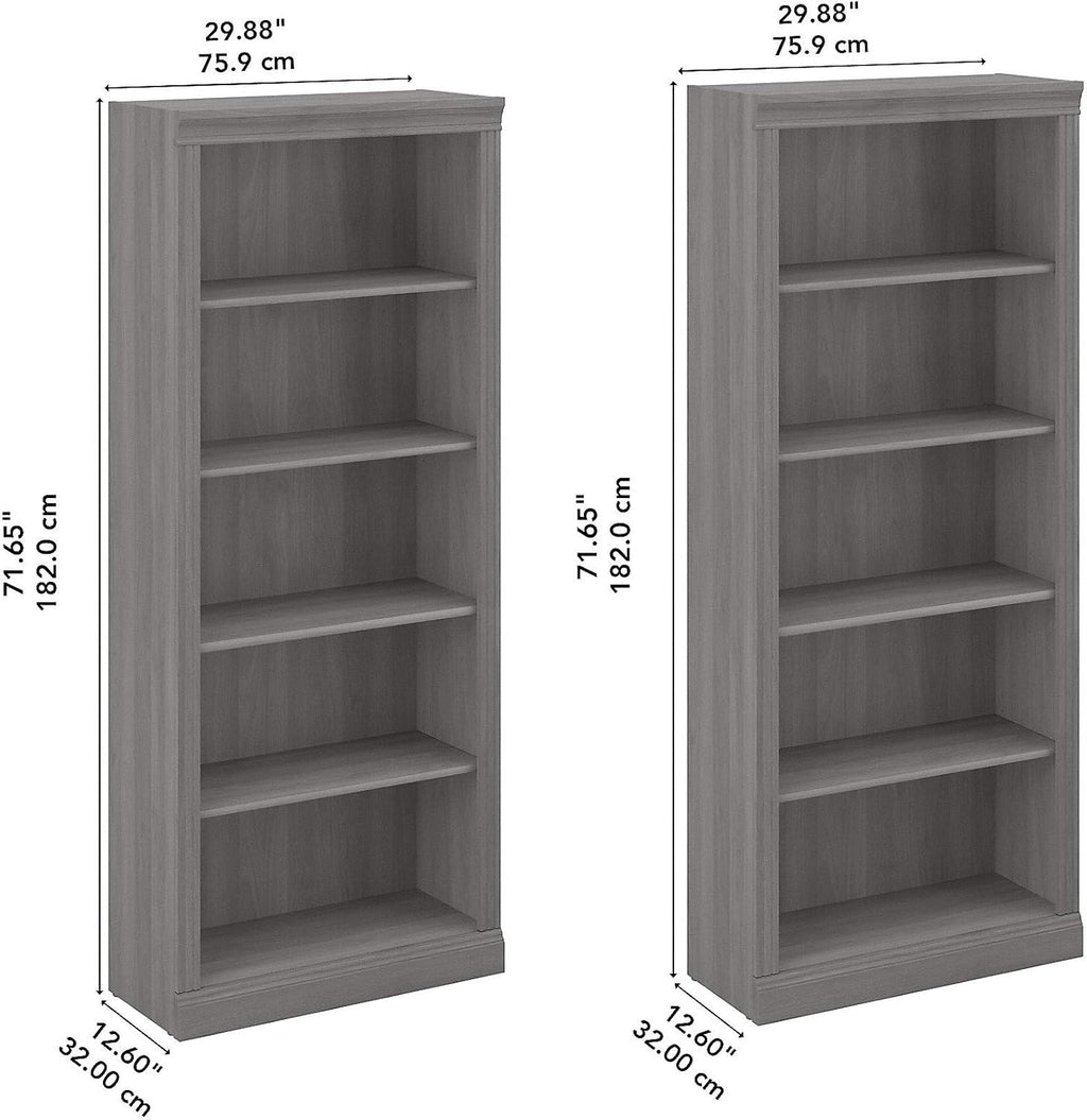 Set of 2 Tall 5 Shelf Bookcase, Modern Gray K990