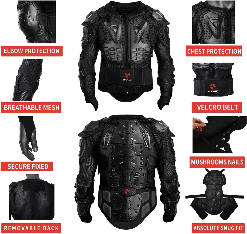 Black Adjustable Motorcycle Protective Jacket and Knee Pads Guard Gear N119012