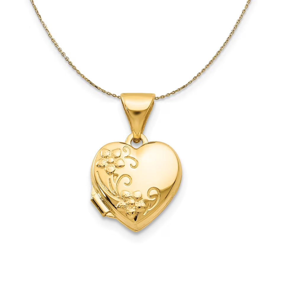14k Yellow Gold Textured Floral Heart Locket Necklace - 18 Inch H39431