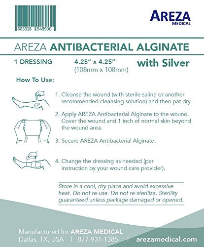 Silver Alginate 4.25"x4.25" Sterile Wound Dressings, 5 Per Box Q411011