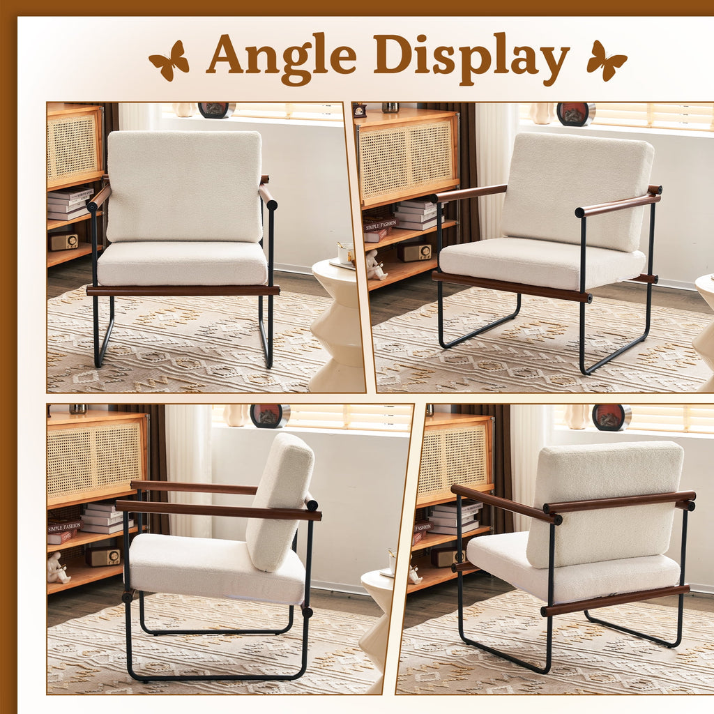 Walnut Boucle Accent Chair with Metal and Wooden Frame A687062