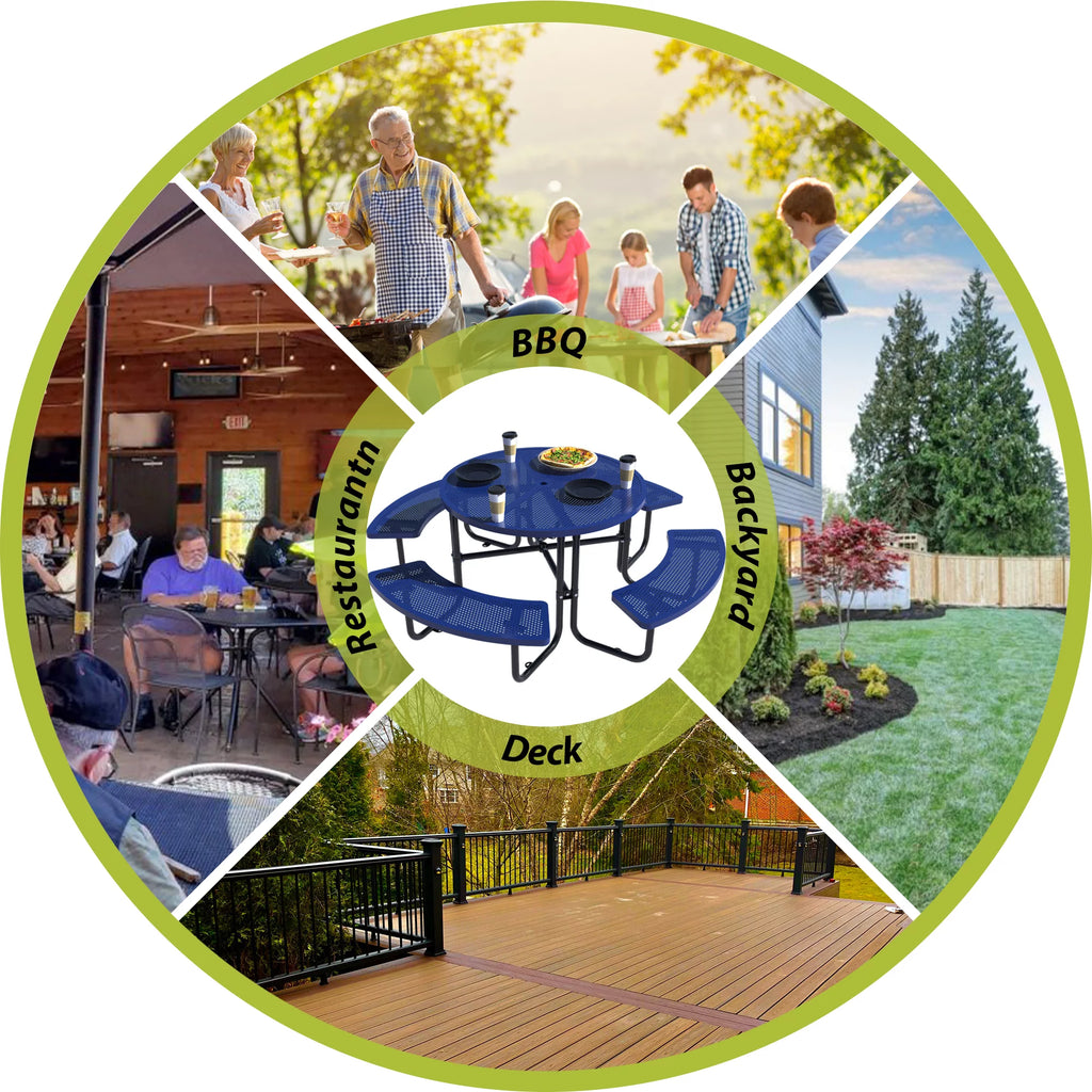 46'' Steel Round Picnic Table with Umbrella Hole E163272