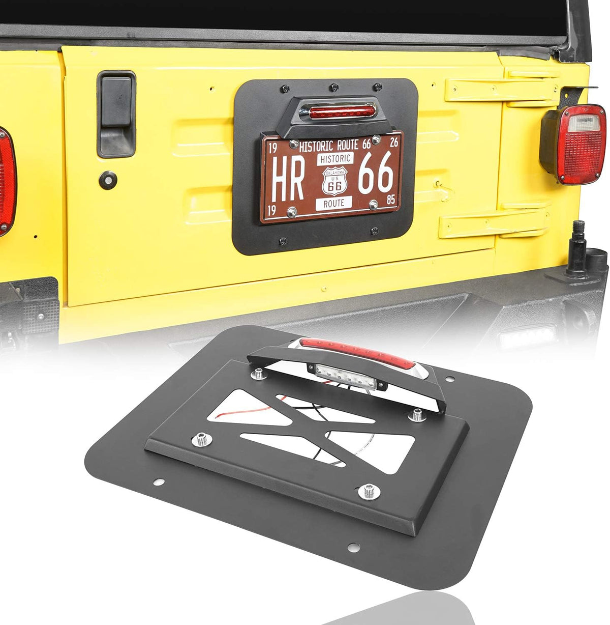 Spare Tire Delete License Plate Relocation Kit with Third Brake Light for Jeep Wrangler TJ Y88850