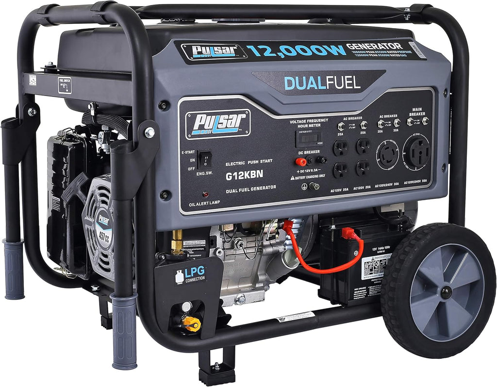 Heavy Duty Portable Dual Fuel Generator - 9500 Rated Watts & 12000 Peak Watts - Gas & LPG - Electric Start L366