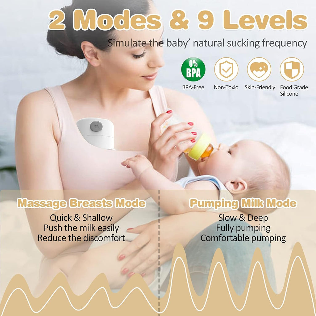 Electric Wearable Breast Pump, Hands Free, Portable, 2 Mode & 9 Levels, LCD Display N8171
