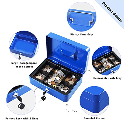 Cash Box with Money Tray and Key Lock, Metal, 13''x9.37''x3.54'', Black Z87665