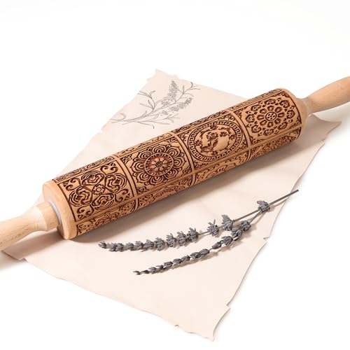 17" Wooden Rolling Pins with European Embossed Designs G451