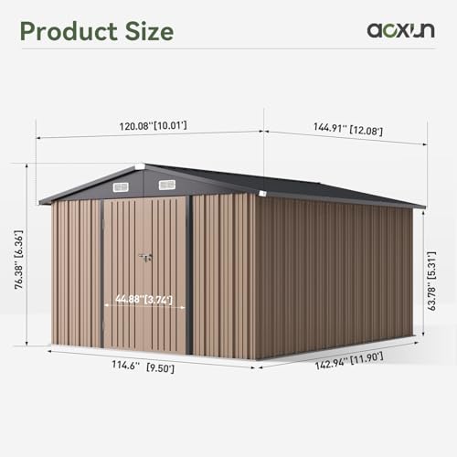 12x10 FT Brown Metal Steel Storage Shed R4690