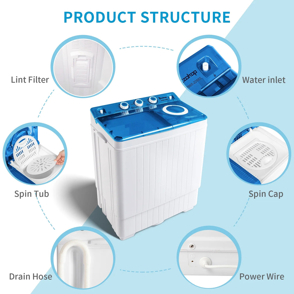 26 Lbs Twin Tub Portable Washing Machine with Wash and Spin Cycle C565