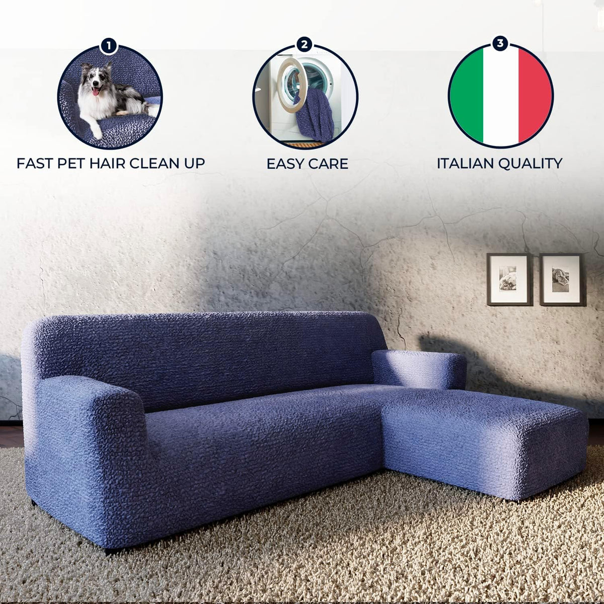 Blue Right-Facing Chaise Sectional Sofa Slipcover Z9018