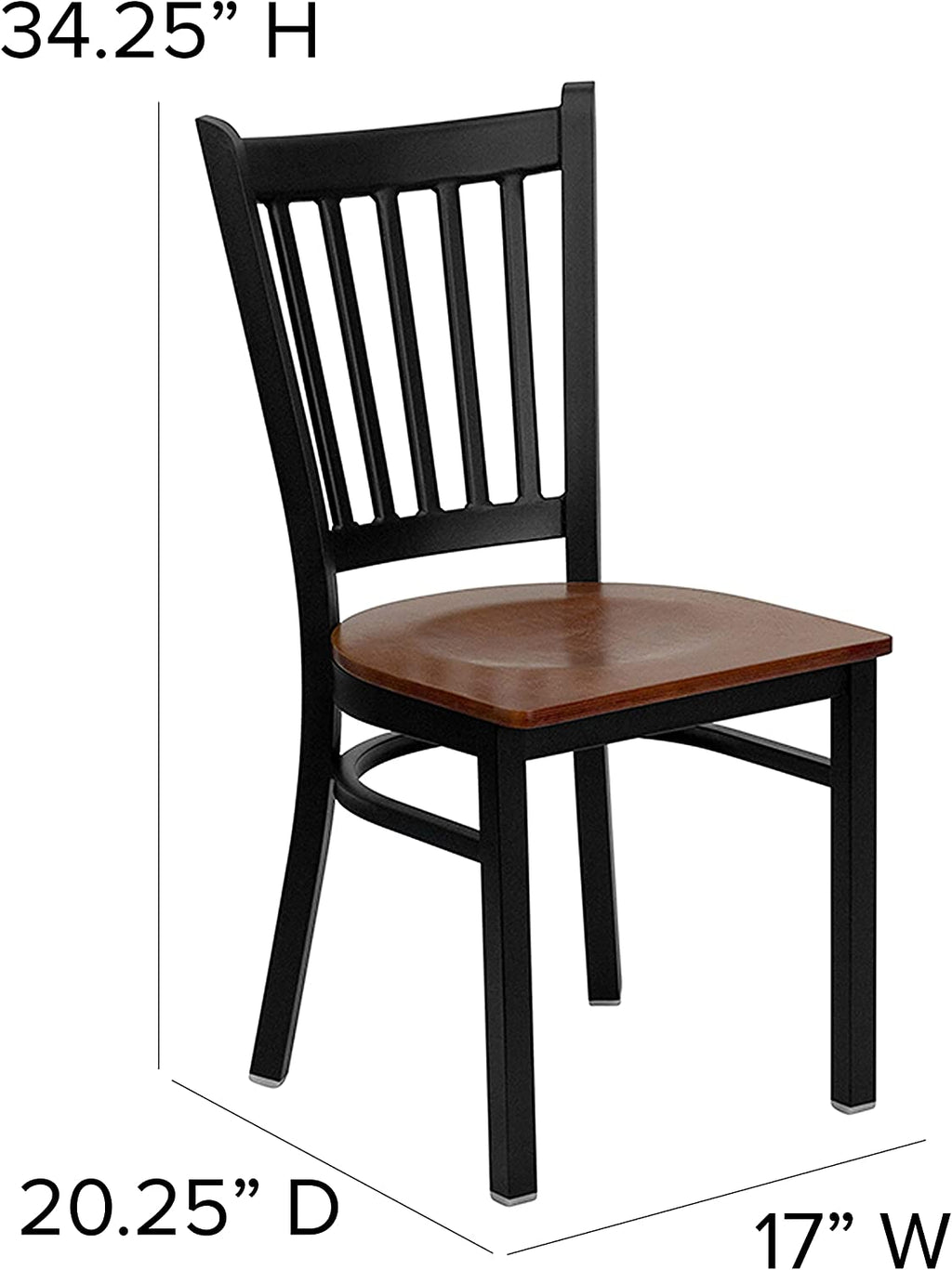 Black Vertical Back Metal Restaurant Chair with Cherry Wood Seat B94895