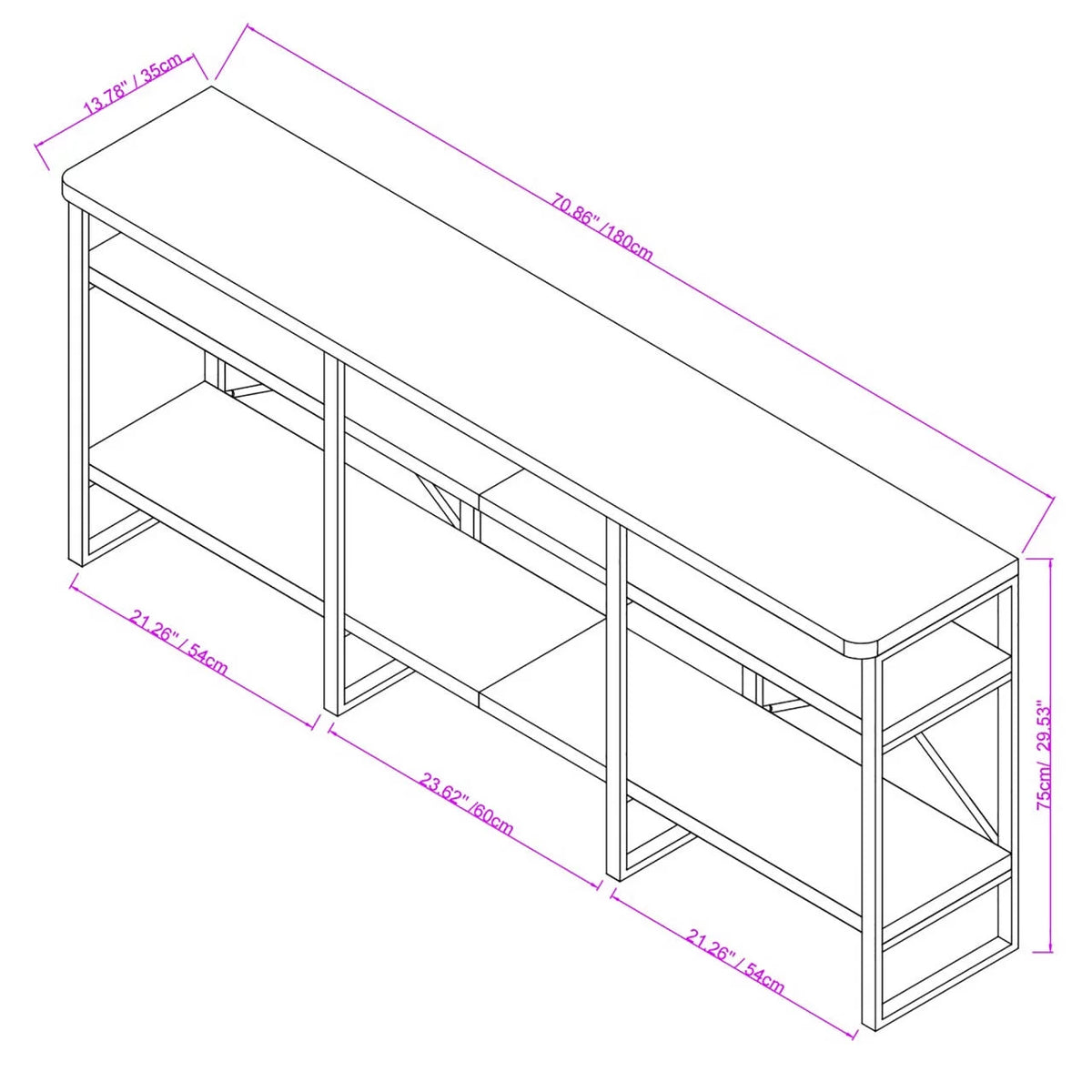 70" TV Stand with Wood Shelves C370125