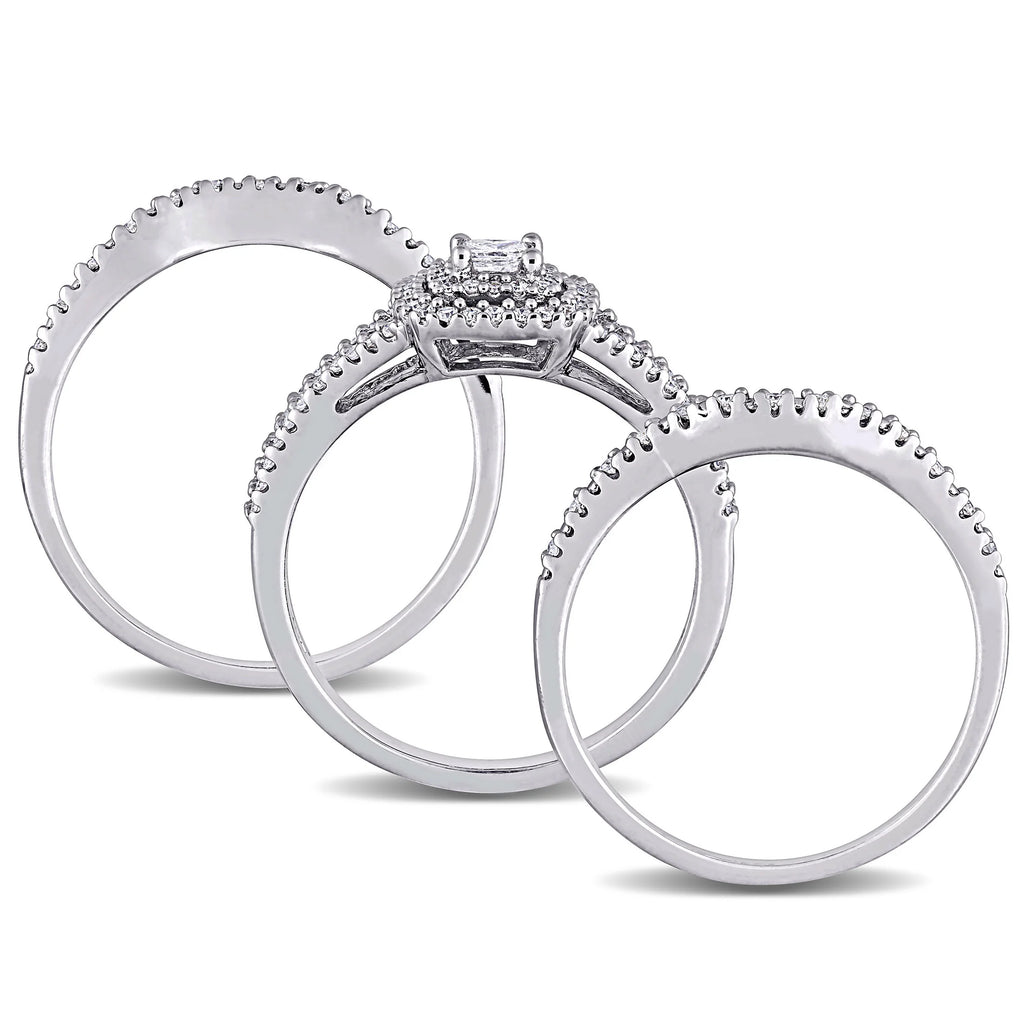 1/2 Carat Diamond Cluster Halo Bridal Set in Sterling Silver T951948