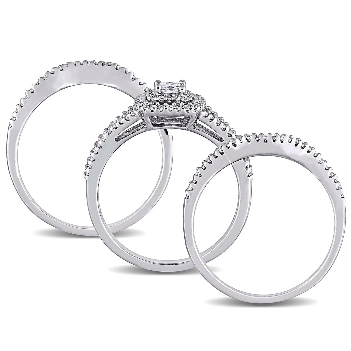 1/2 Carat Diamond Cluster Halo Bridal Set in Sterling Silver T951948