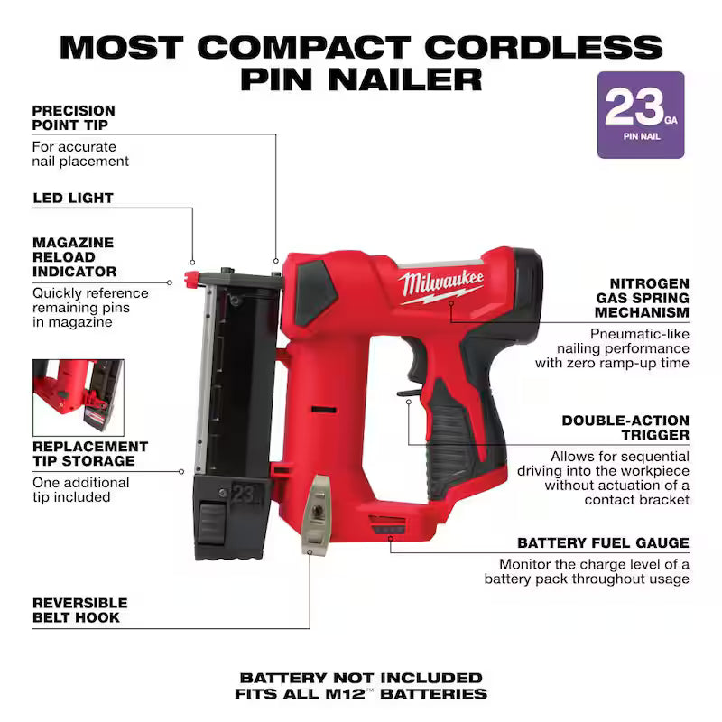 12-Volt 23-Gauge Cordless Pin Nailer with Two 1.5 Ah Compact Battery Packs N65771