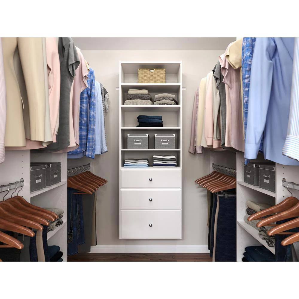 White Tower Closet Storage Organizer with Shelves & Drawers D424